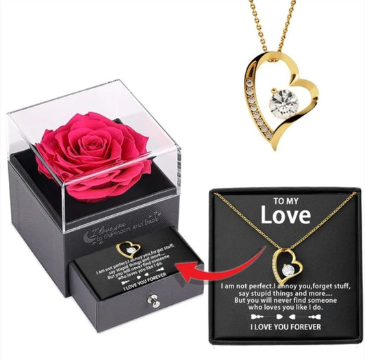 Rose Jewelry Box Black w/ "To My Love Message" Necklace