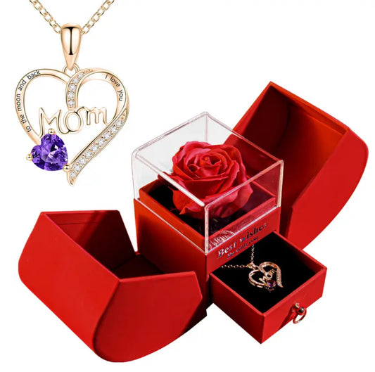 Red Rose Jewelry Box w/Keepsake Diamond Necklace